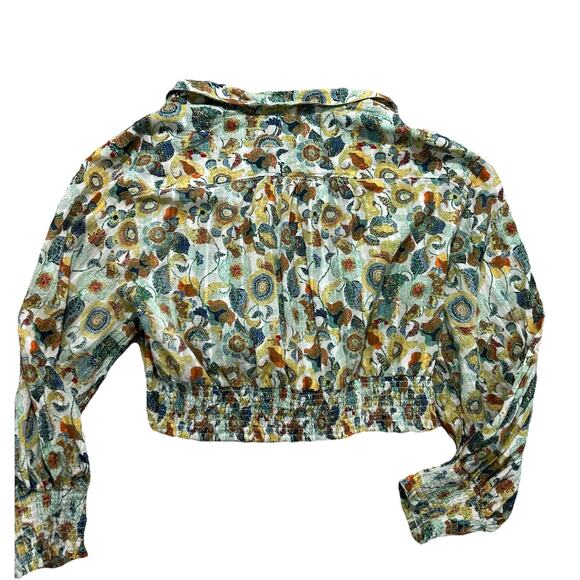 Anthropologie Size XL Cropped twist front blouse with bird pattern - Picture 7 of 8